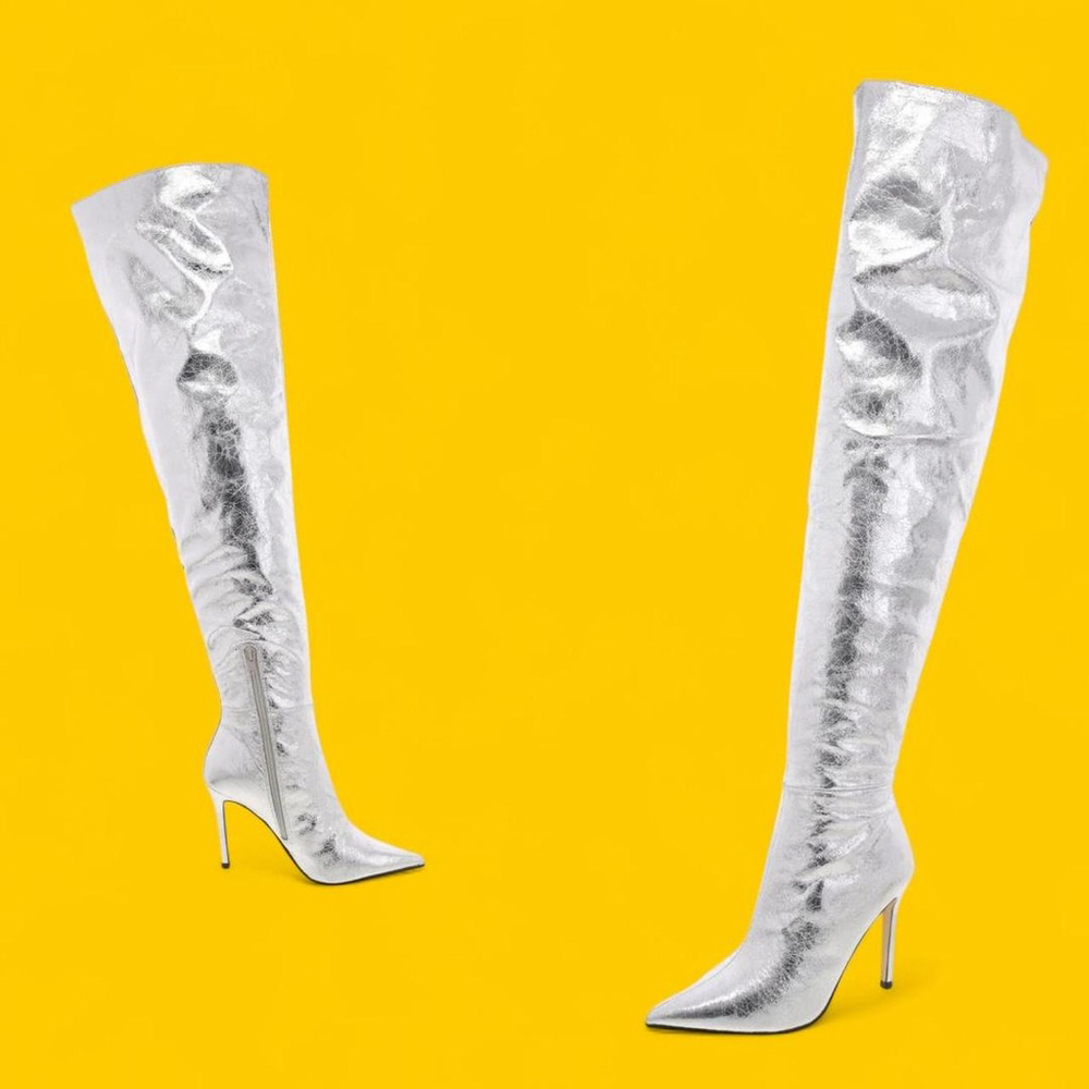 Futuristic Club Festival Wear Party Silver Over-The-Knee Boots Steve Madden Epic